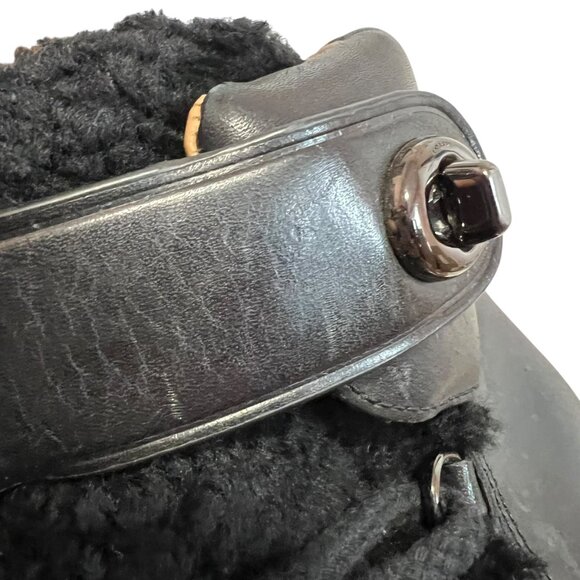 Coach wedge boots Monroe Shearling size 8 black leather high heel booties - Picture 14 of 16